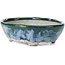 Pot à bonsaï ovale bleu et vert par Bunzan - 143 x 115 x 45 mm