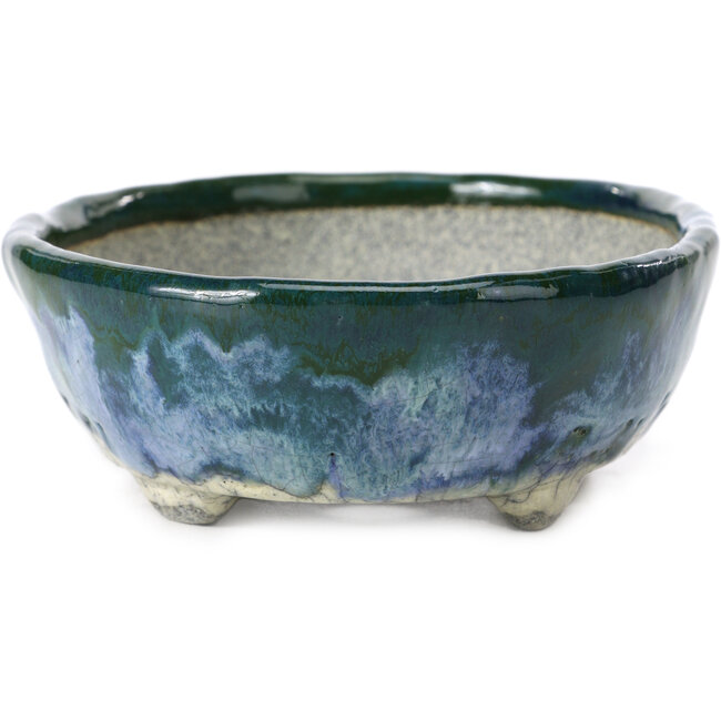 Ovaal blauw met groene bonsai pot van Bunzan - 143 x 115 x 45 mm
