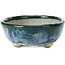Oval blue with green bonsai pot by Bunzan - 143 x 115 x 45 mm
