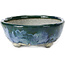 Pot à bonsaï ovale bleu et vert par Bunzan - 143 x 115 x 45 mm