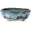 Pot à bonsaï ovale bleu et vert par Bunzan - 115 x 100 x 40 mm