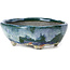 Pot à bonsaï ovale bleu et vert par Bunzan - 115 x 100 x 40 mm