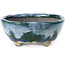 Pot à bonsaï ovale bleu et vert par Bunzan - 115 x 100 x 40 mm