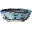 Pot à bonsaï ovale bleu et vert par Bunzan - 115 x 100 x 40 mm