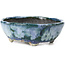 Pot à bonsaï ovale bleu et vert par Bunzan - 115 x 100 x 40 mm