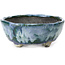 Pot à bonsaï ovale bleu et vert par Bunzan - 115 x 100 x 40 mm
