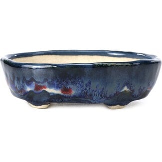  Bunzan 128 mm oval blue bonsai pot by Bunzan, Tokoname, Japan