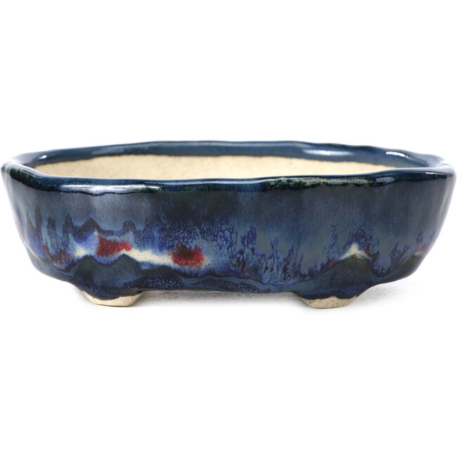 Maceta de bonsái azul ovalada de Bunzan - 128 x 105 x 36 mm