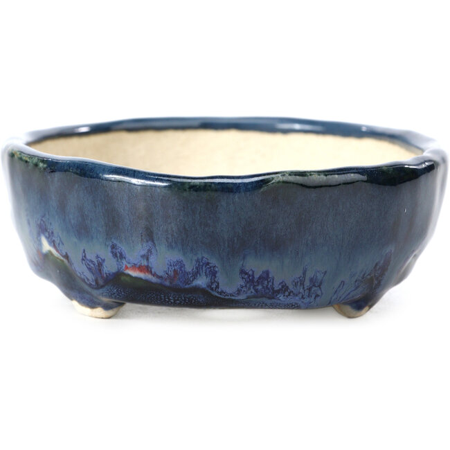 Vaso per bonsai ovale blu di Bunzan - 128 x 105 x 36 mm