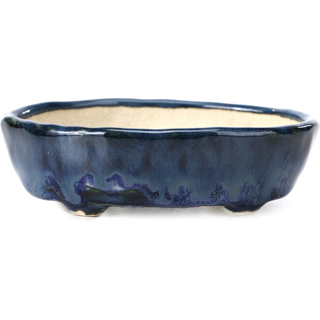 Ovale blauwe bonsaipot van Bunzan - 128 x 105 x 36 mm