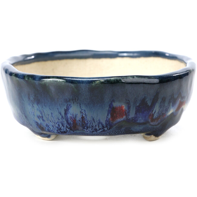 Pot à bonsaï ovale bleu par Bunzan - 128 x 105 x 36 mm