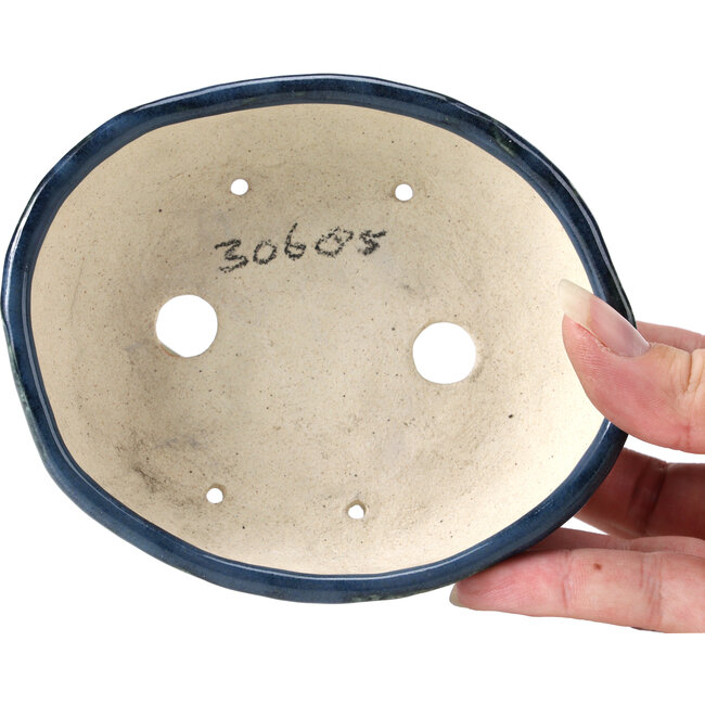 Ovale blaue Bonsaischale von Bunzan - 128 x 105 x 36 mm