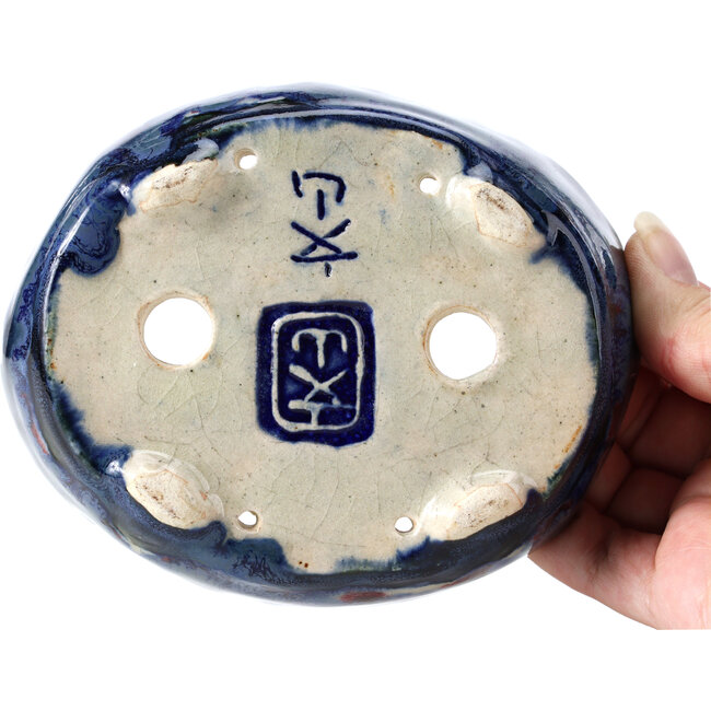 Maceta de bonsái azul ovalada de Bunzan - 128 x 105 x 36 mm