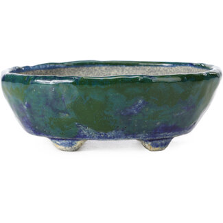 Bunzan 146 mm oval blue with green bonsai pot by Bunzan, Tokoname, Japan