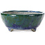 Pot à bonsaï ovale bleu et vert par Bunzan - 146 x 125 x 50 mm
