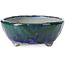 Pot à bonsaï ovale bleu et vert par Bunzan - 146 x 125 x 50 mm