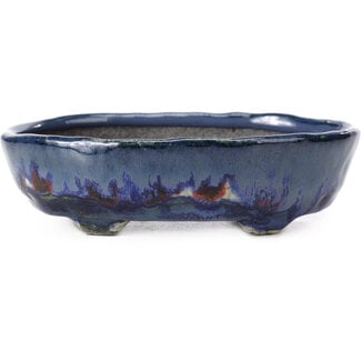  Bunzan 140 mm oval blue bonsai pot by Bunzan, Tokoname, Japan