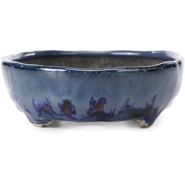 Pot à bonsaï ovale bleu par Bunzan - 140 x 111 x 40 mm