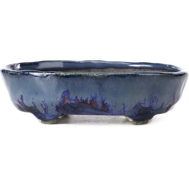 Vaso per bonsai ovale blu di Bunzan - 140 x 111 x 40 mm