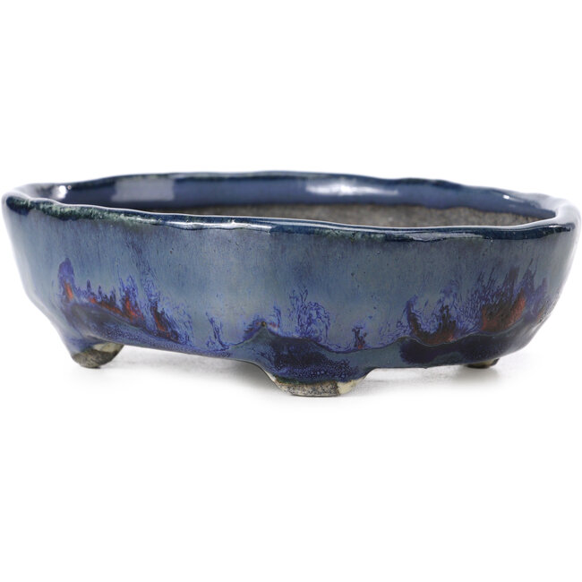 Ovale blaue Bonsaischale von Bunzan - 140 x 111 x 40 mm
