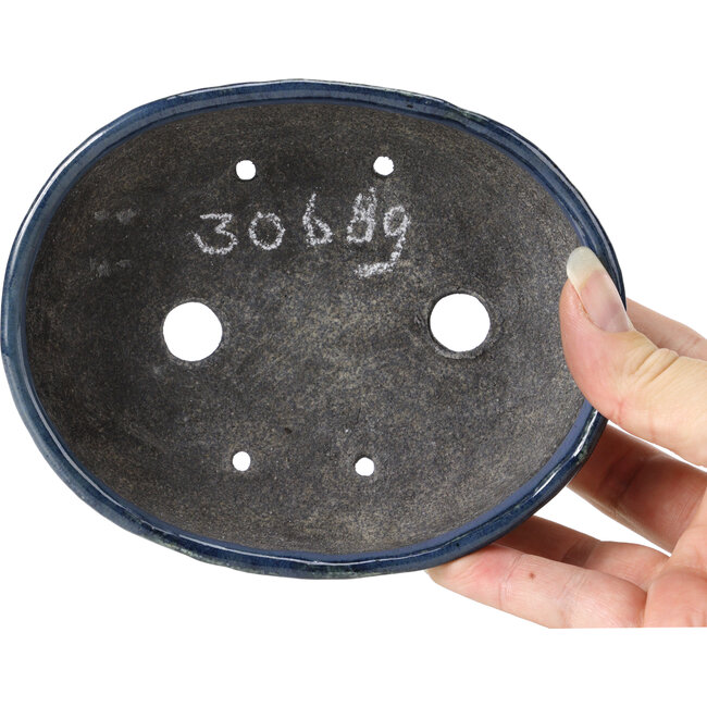 Vaso per bonsai ovale blu di Bunzan - 140 x 111 x 40 mm