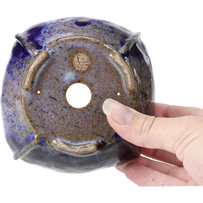 Quadratische blaue und graue Bonsaischale von Bonsai - 108 x 108 x 51 mm