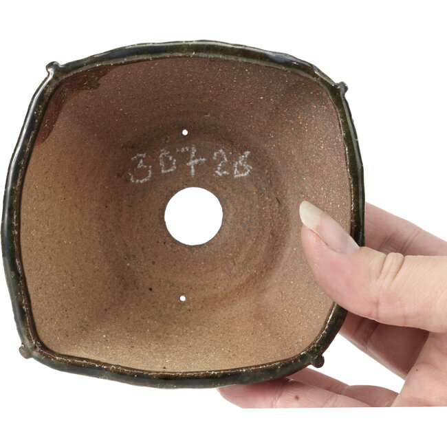 Square olive green bonsai pot by Bonsai - 108 x 105 x 55 mm