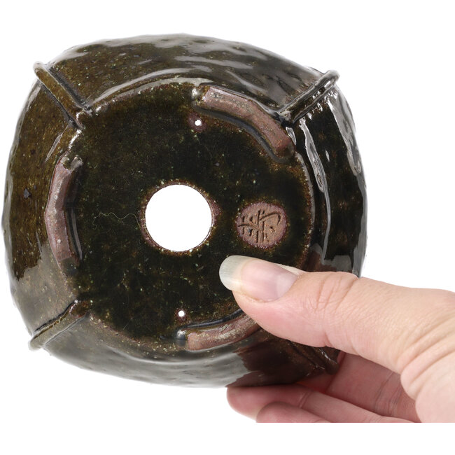 Pot à bonsaï carré vert olive par Bonsai - 108 x 105 x 55 mm