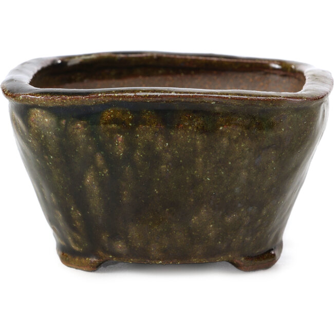 Square olive green bonsai pot by Bonsai - 110 x 105 x 67 mm