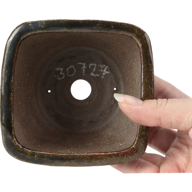 Pot à bonsaï carré vert olive par Bonsai - 110 x 105 x 67 mm