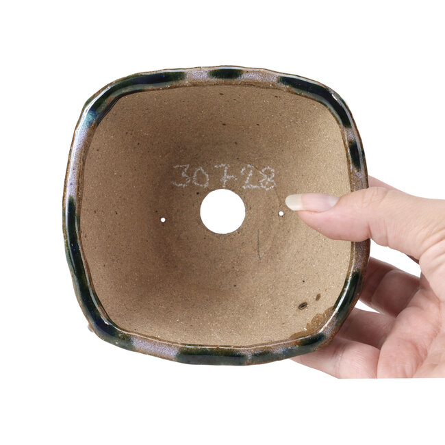 Vaso per bonsai quadrato blu e verde di Bonsai - 121 x 118 x 65 mm