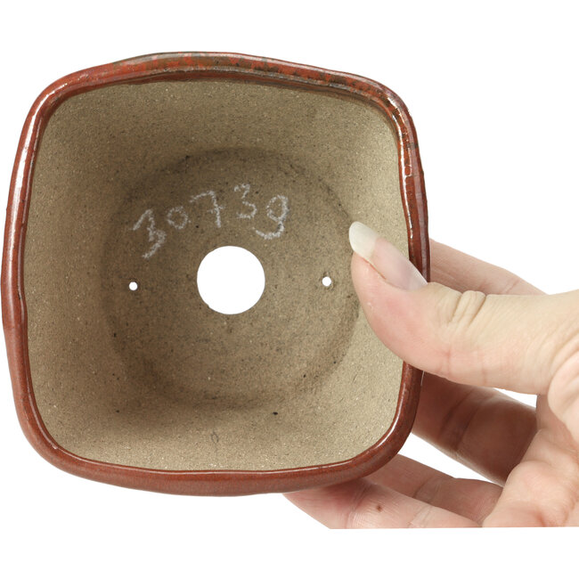 Maceta de bonsái cuadrada rojo marrón de Bonsai - 103 x 100 x 52 mm