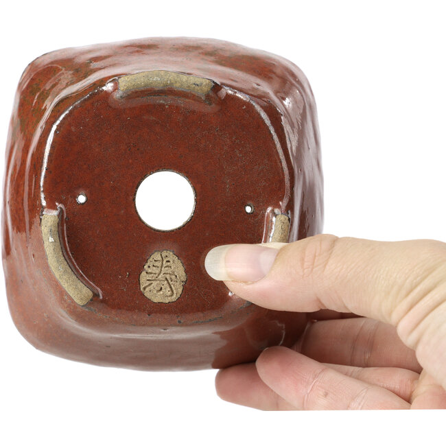 Maceta de bonsái cuadrada rojo marrón de Bonsai - 103 x 100 x 52 mm