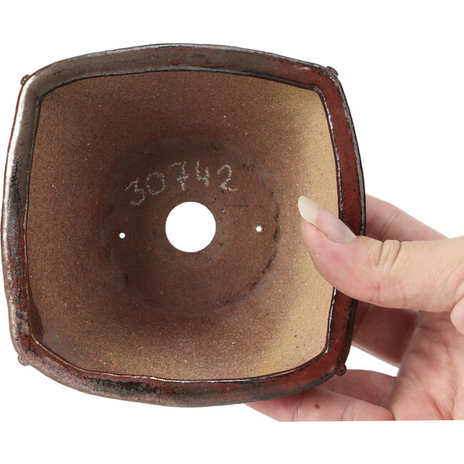 Maceta de bonsái cuadrada rojo marrón de Bonsai - 115 x 115 x 60 mm