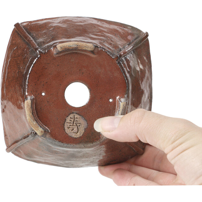 Pot à bonsaï carré brun rouge par Bonsai - 115 x 115 x 60 mm