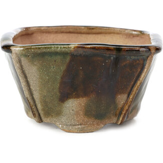 Bonsai 108 mm square brown and green bonsai pot by Bonsai, Japan