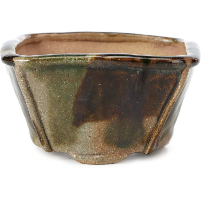 Square brown and green bonsai pot by Bonsai - 108 x 105 x 55 mm