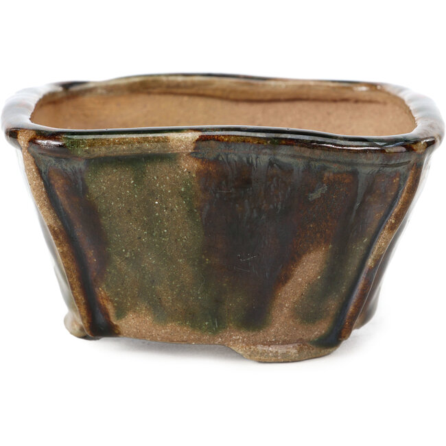 Maceta para bonsái cuadrada marrón y verde de Bonsai - 108 x 105 x 55 mm