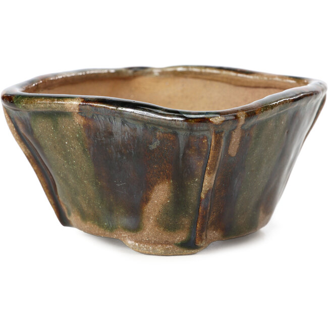 Maceta para bonsái cuadrada marrón y verde de Bonsai - 108 x 105 x 55 mm