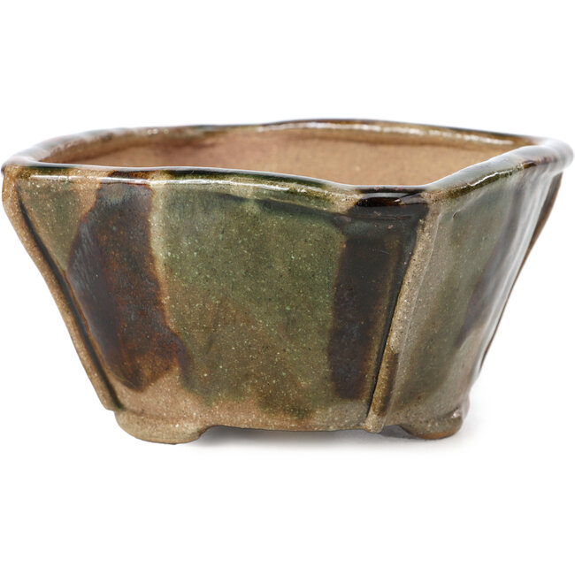 Maceta para bonsái cuadrada marrón y verde de Bonsai - 108 x 105 x 55 mm