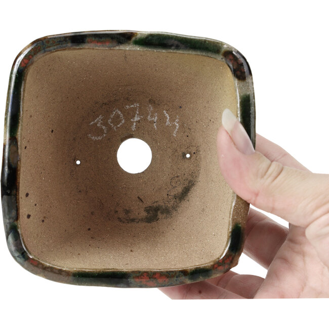Maceta para bonsái cuadrada marrón y verde de Bonsai - 108 x 105 x 55 mm