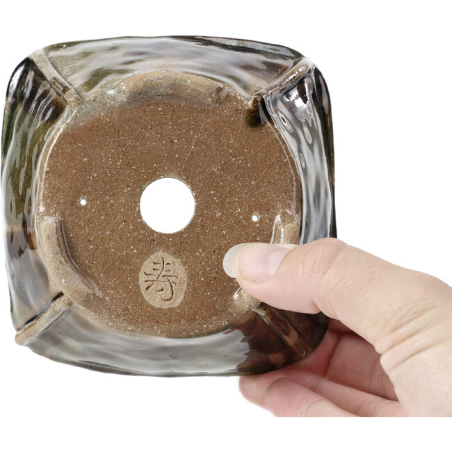 Vaso per bonsai quadrato marrone e verde di Bonsai - 108 x 105 x 55 mm