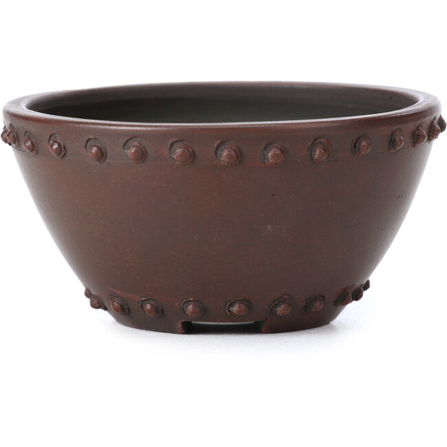 Ronde ongeglazuurde bonsaipot van Bigei - 72 x 72 x 38 mm