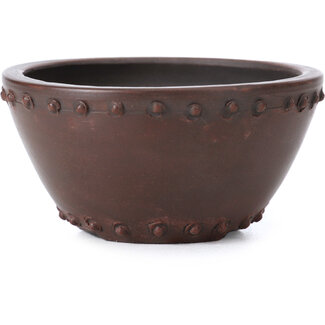 Bigei - Hirata Atsumi 72 mm round unglazed bonsai pot by Bigei, Tokoname, Japan