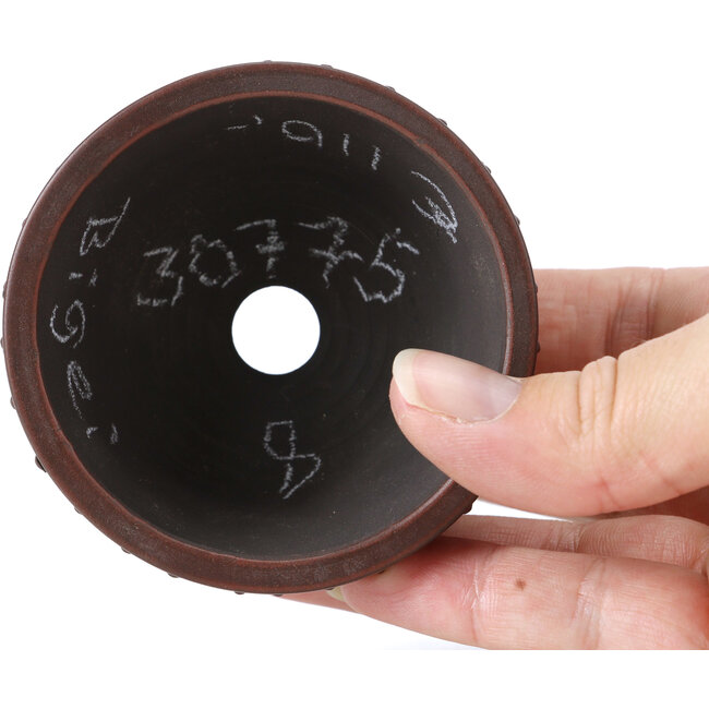 Ronde ongeglazuurde bonsaipot van Bigei - 72 x 72 x 38 mm