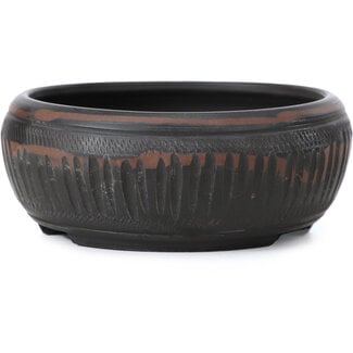 Bigei - Hirata Atsumi 100 mm round unglazed bonsai pot by Bigei, Tokoname, Japan