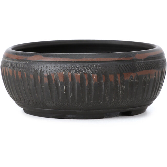 Ronde ongeglazuurde bonsaipot van Bigei - 100 x 100 x 38 mm