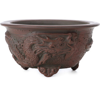 Bigei - Hirata Atsumi 115 mm round unglazed bonsai pot by Bigei, Tokoname, Japan