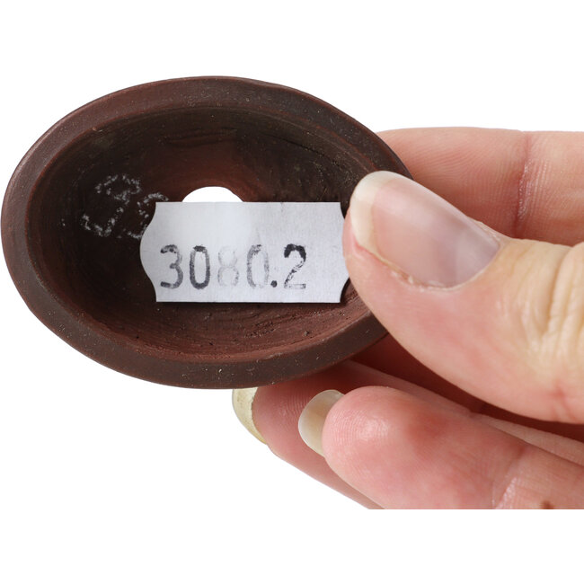 Ovale ongeglazuurde bonsaipot van Bigei - 50 x 36 x 16 mm