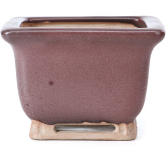 Bigei - Hirata Atsumi 85 mm vierkante bordeauxrode bonsaipot van Bigei, Tokoname, Japan